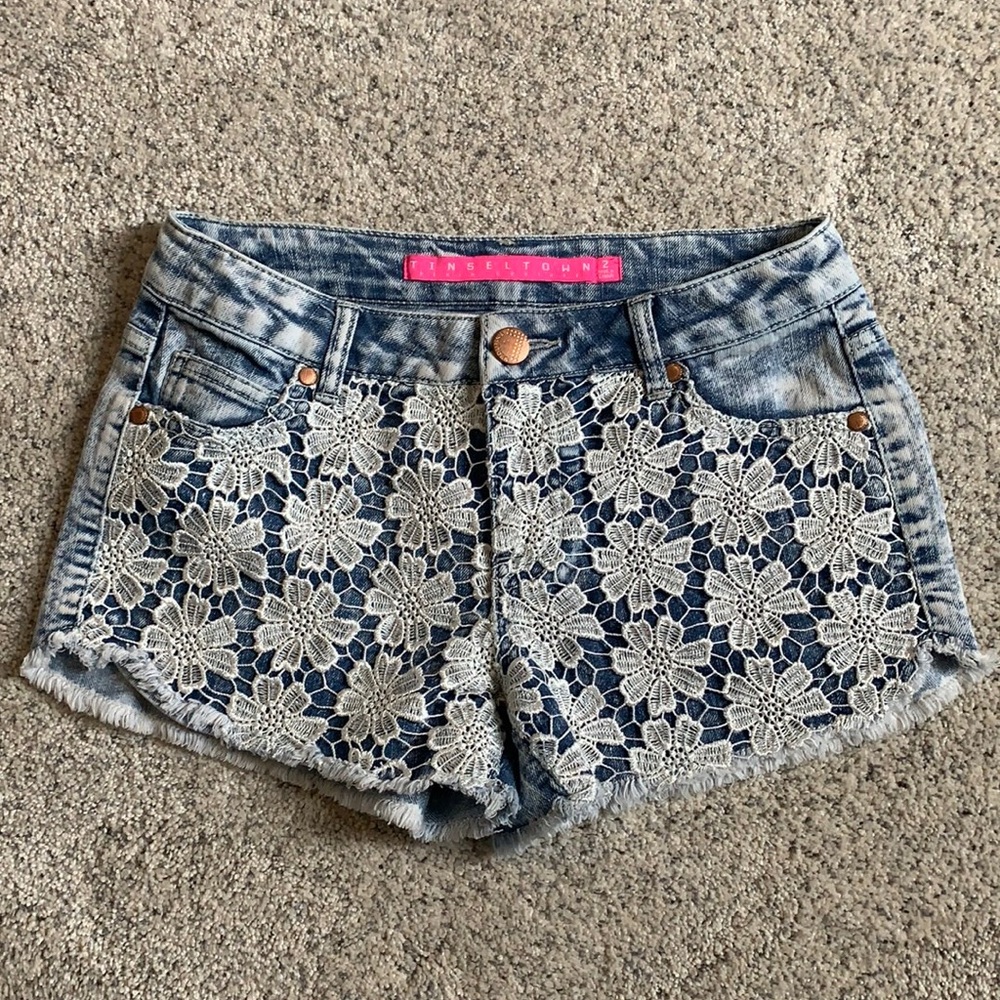 Tinseltown Floral Lace Jean Shorts